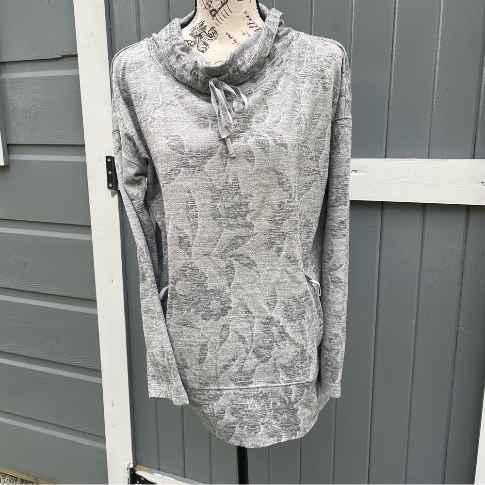 Talbots Light Gray Floral Cowl Neck Top